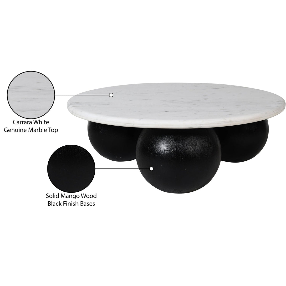 Treviso White Genuine Marble Top And Mango Wood Base Coffee Table