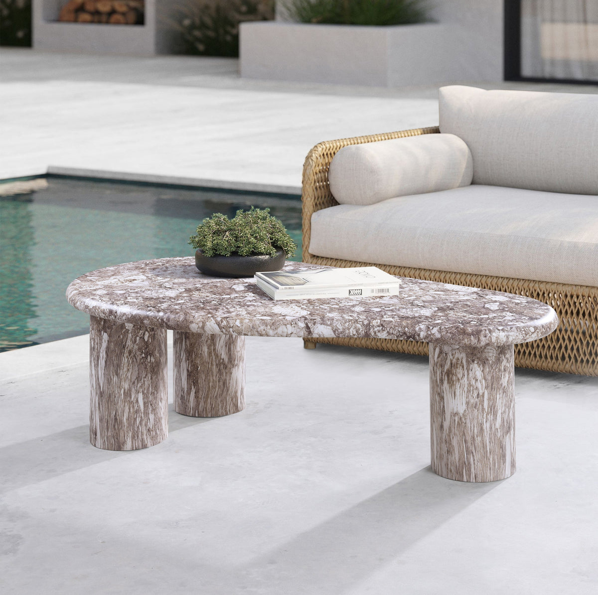 Sassari Brown Marble Finish Concrete Indoor/Outdoor Coffee Table