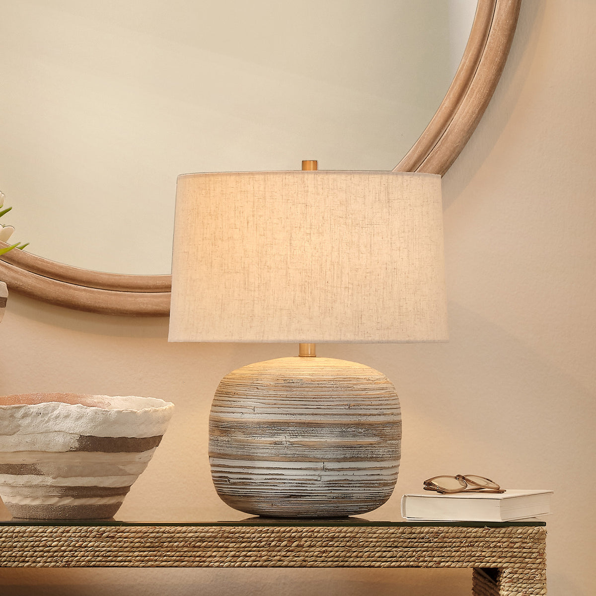 Jamie Young Cocoon White White Washed Bamboo Table Lamp