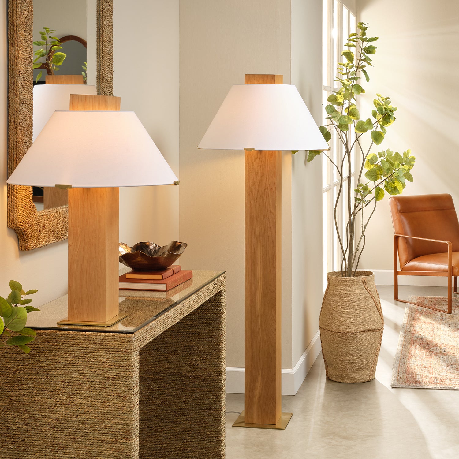 Jamie Young Craftsman Natural Oak Veneer Floor Lamp
