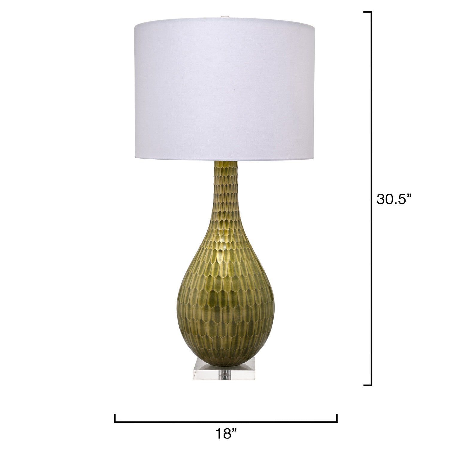 Jamie Young Serpentine table lamp on clear acrylic base, shown to scale
