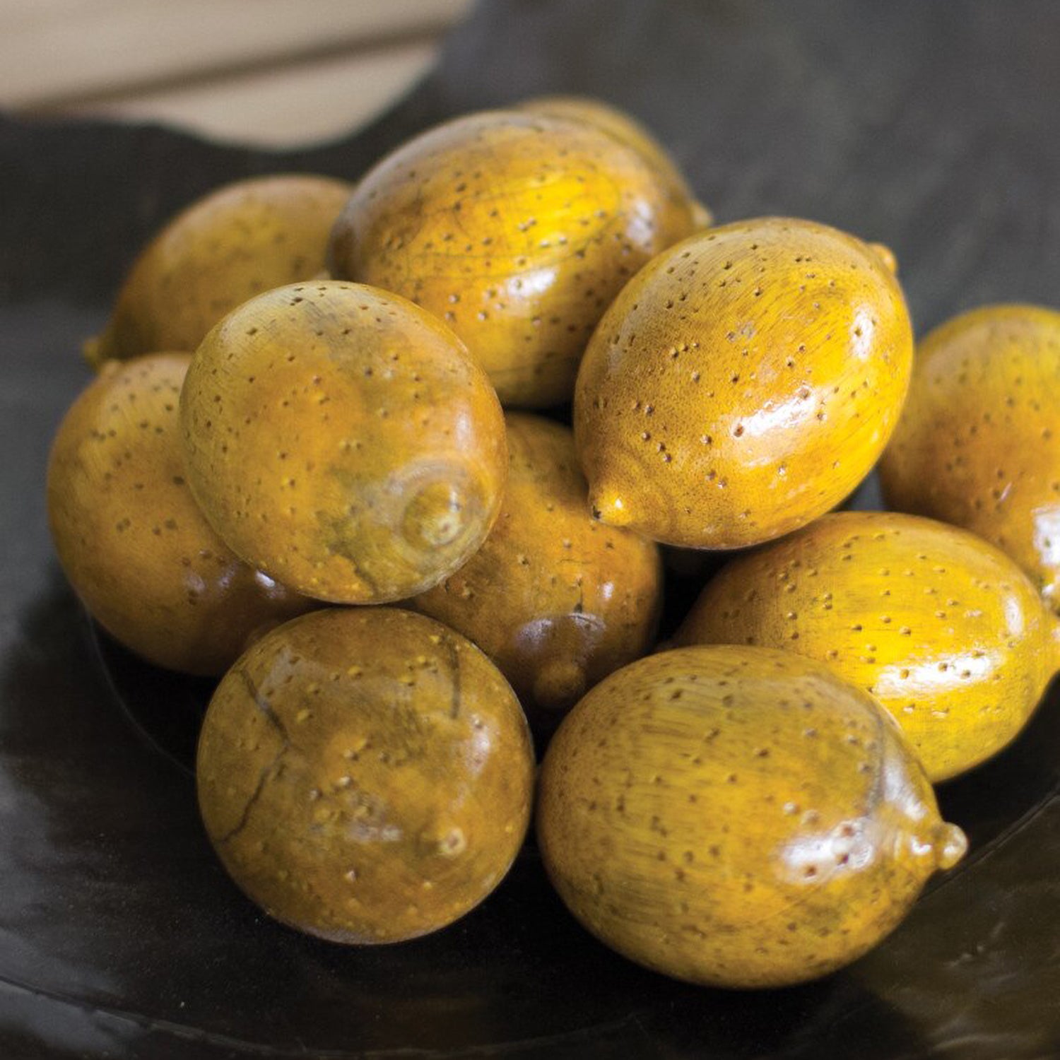 One Dozen Hand-Carved Wooden Lemons Set