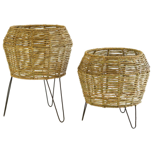 Seagrass Planter With Iron Stand Set of 2