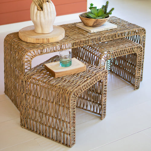 Open Weave Coffee Table Set of 3