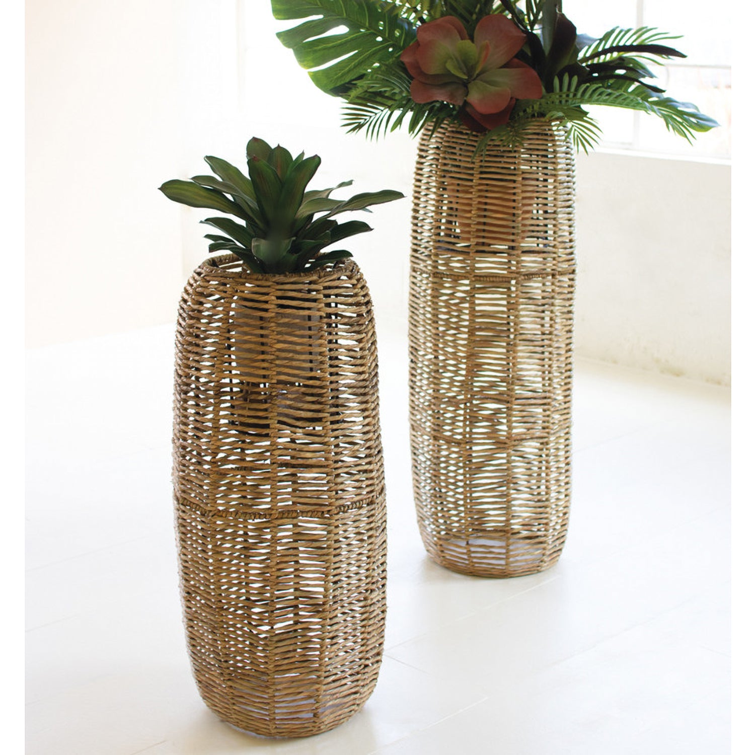 Woven Seagrass Barrel Planter Set of 2