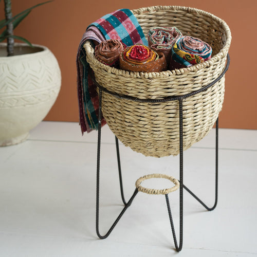 Woven Seagrass Storage Basket With Stand