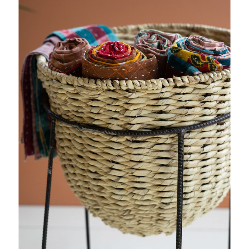 Woven Seagrass Storage Basket With Stand