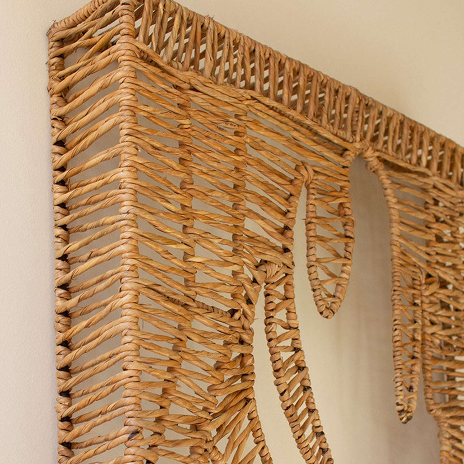 View of Leaf Woven Seagrass and Iron Wall Panel – Paynes Gray