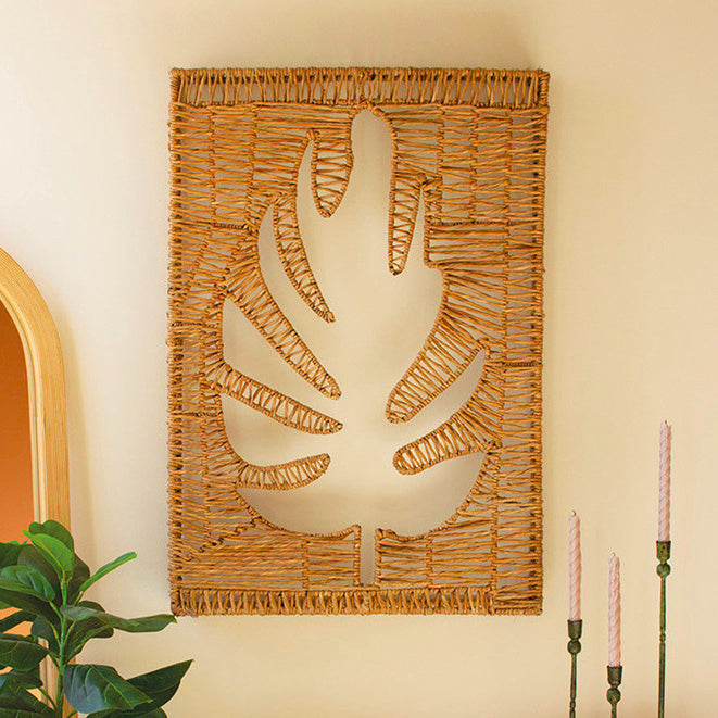 Leaf Woven Seagrass and Iron Wall Panel