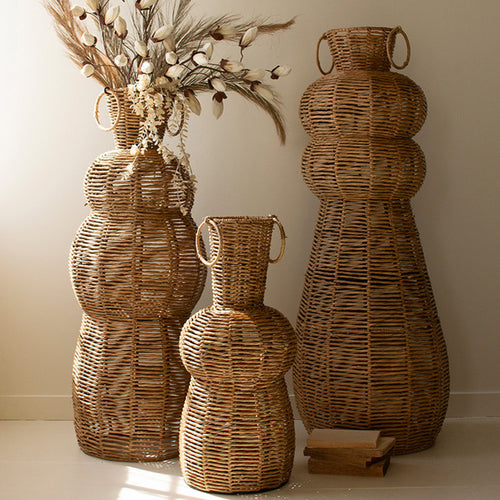 Seagrass and Iron Woven Floor Vase Set of 3