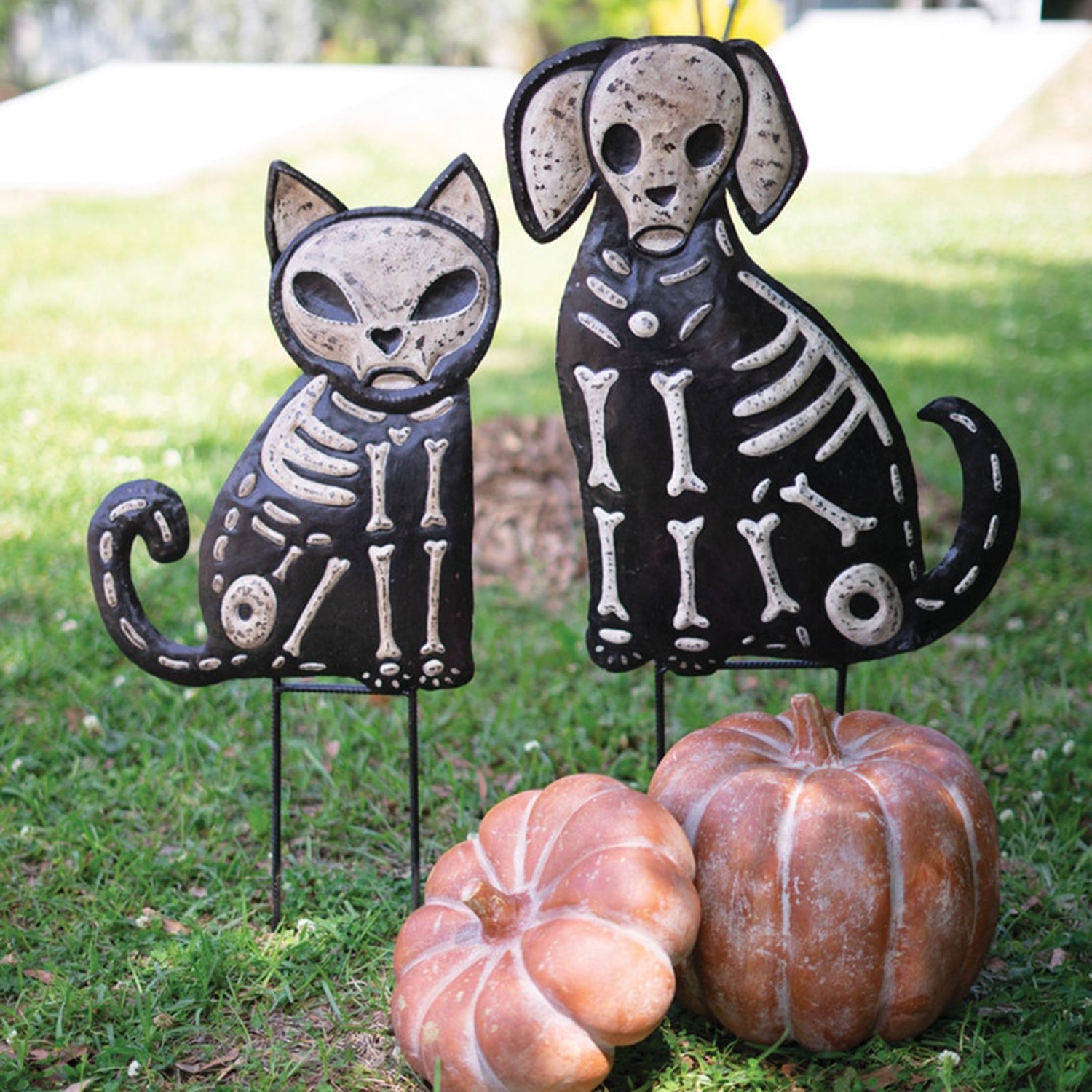 Cat and Dog Skeleton Yard Pick Set of 2