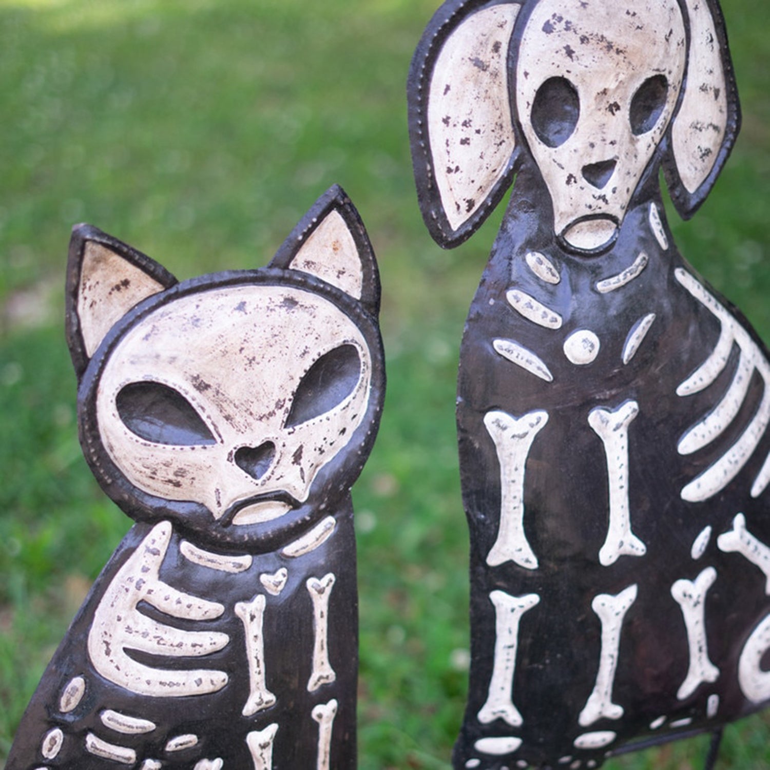 Cat and Dog Skeleton Yard Pick Set of 2