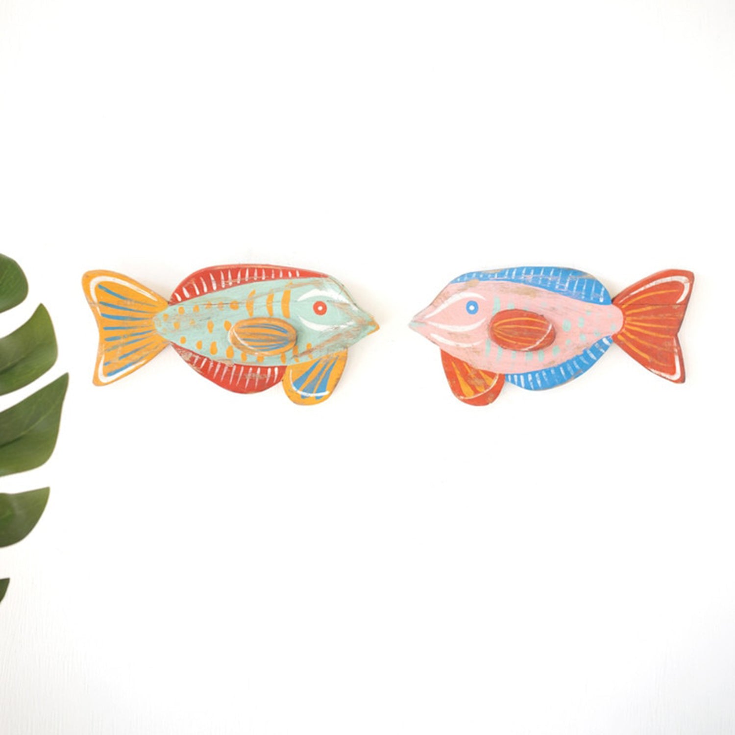 Colorful Wood Fish Wall Art Set of 2