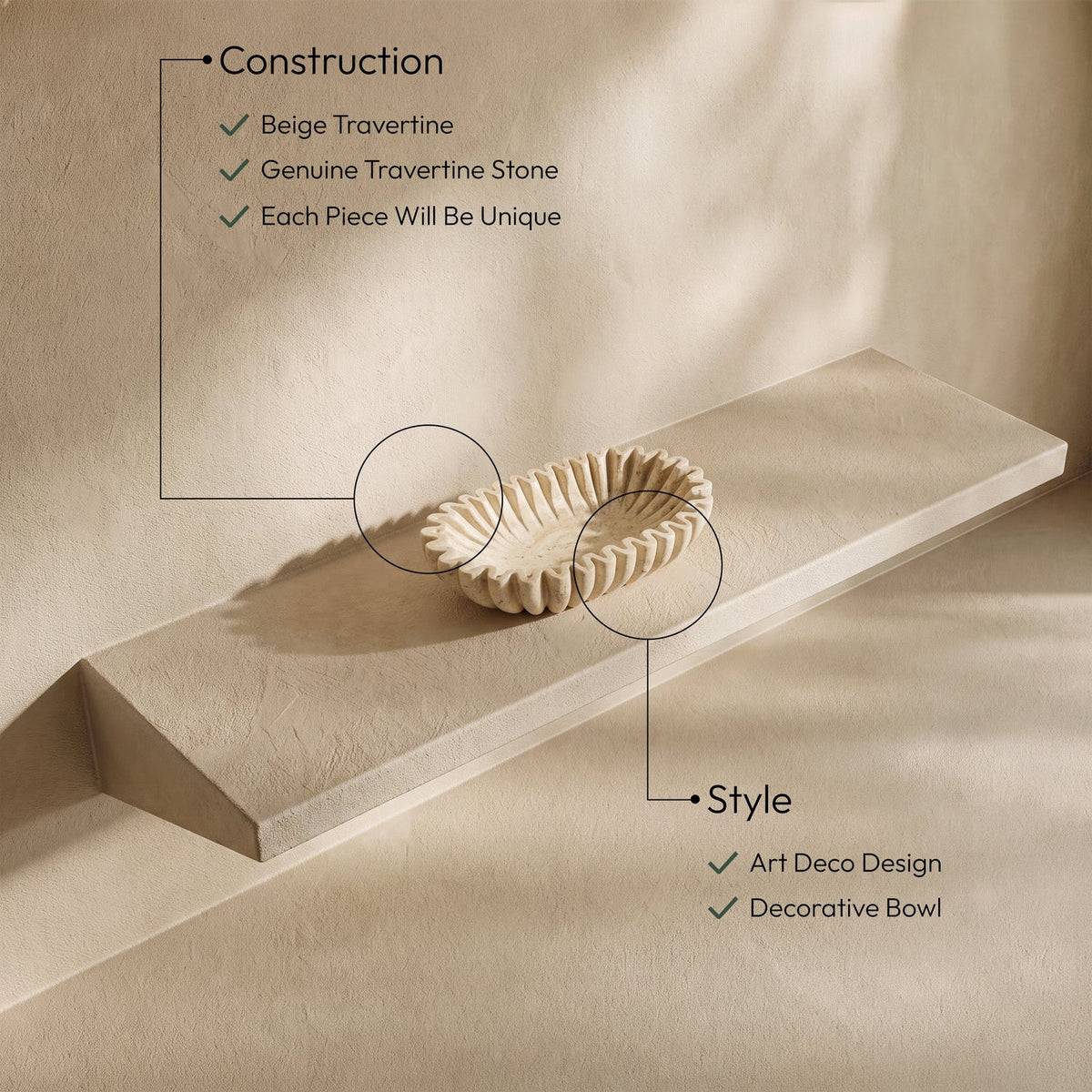 Valenza Travertine Decorative Bowl
