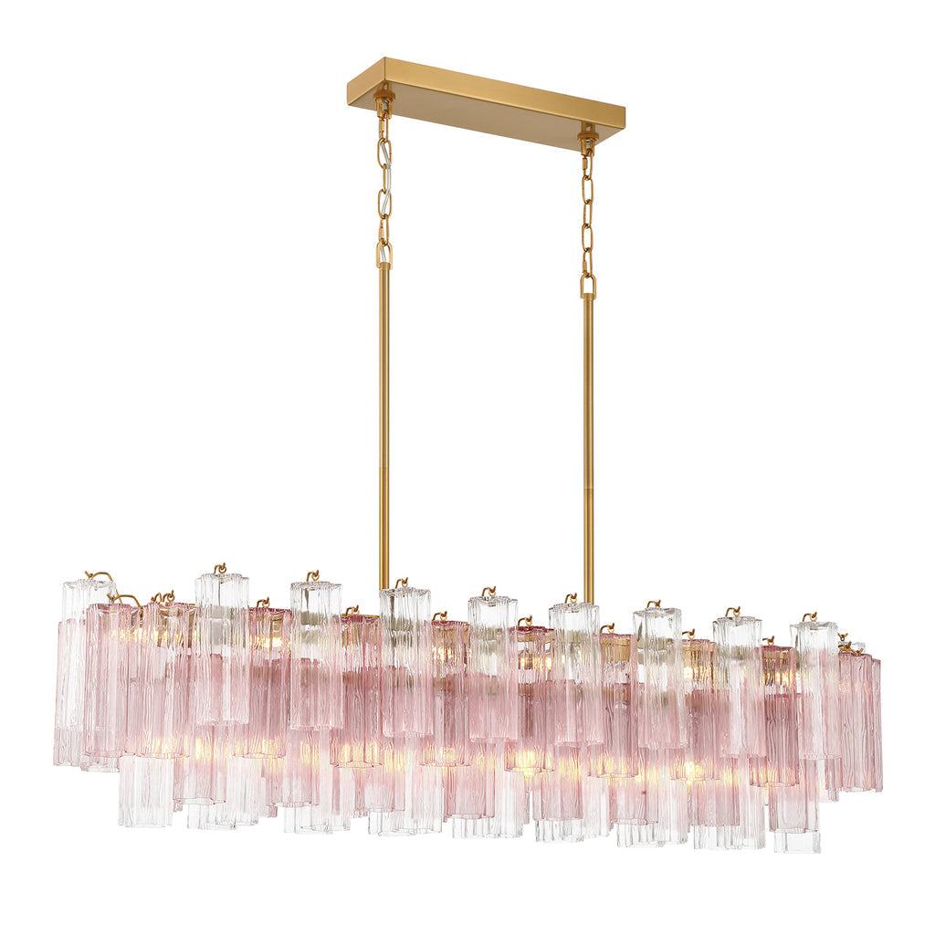 Crystorama Addis 14 Light Aged Brass Linear Chandelier