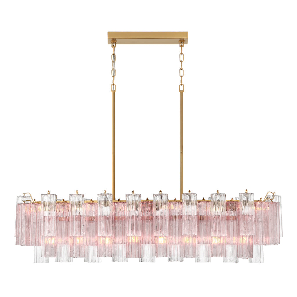 Crystorama Addis 14 Light Aged Brass Linear Chandelier