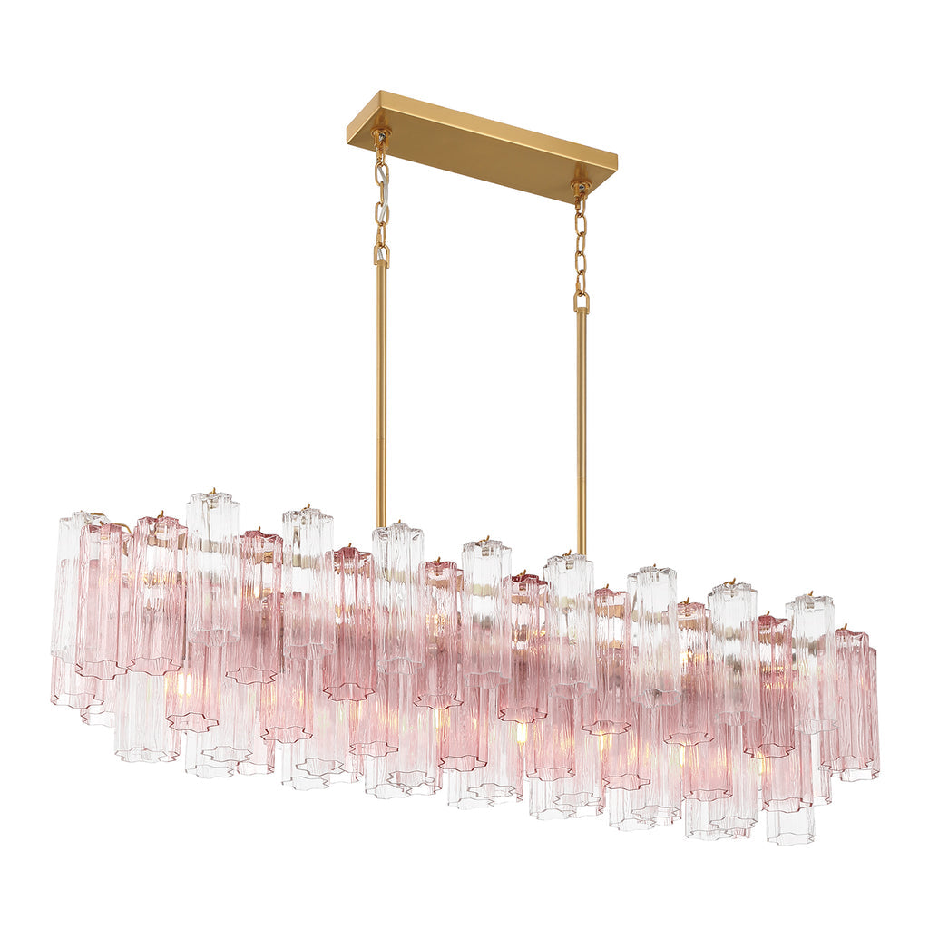 Crystorama Addis 14 Light Aged Brass Linear Chandelier
