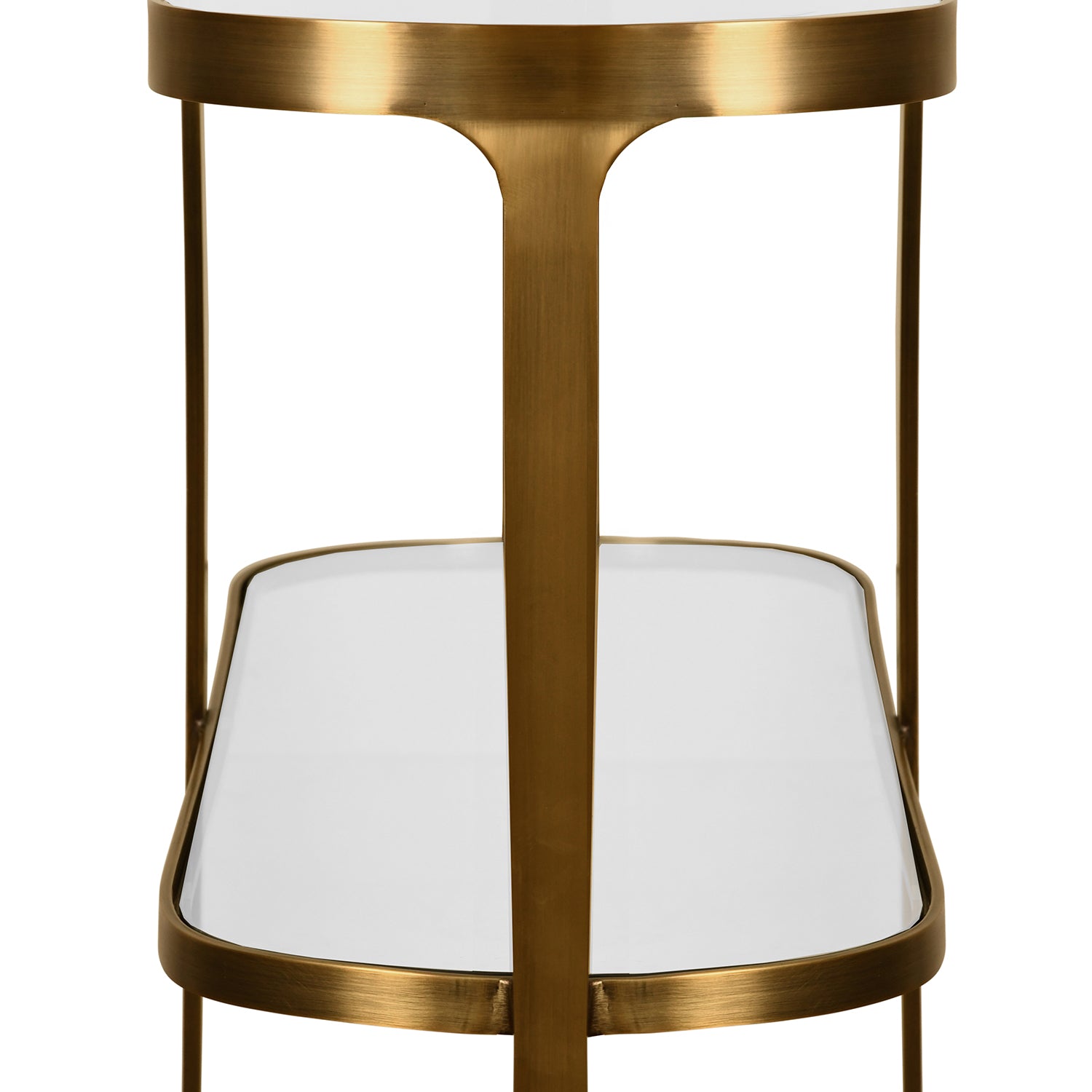 Worlds Away Addison Brass Console Table in Antique Brass Metal, side profile view