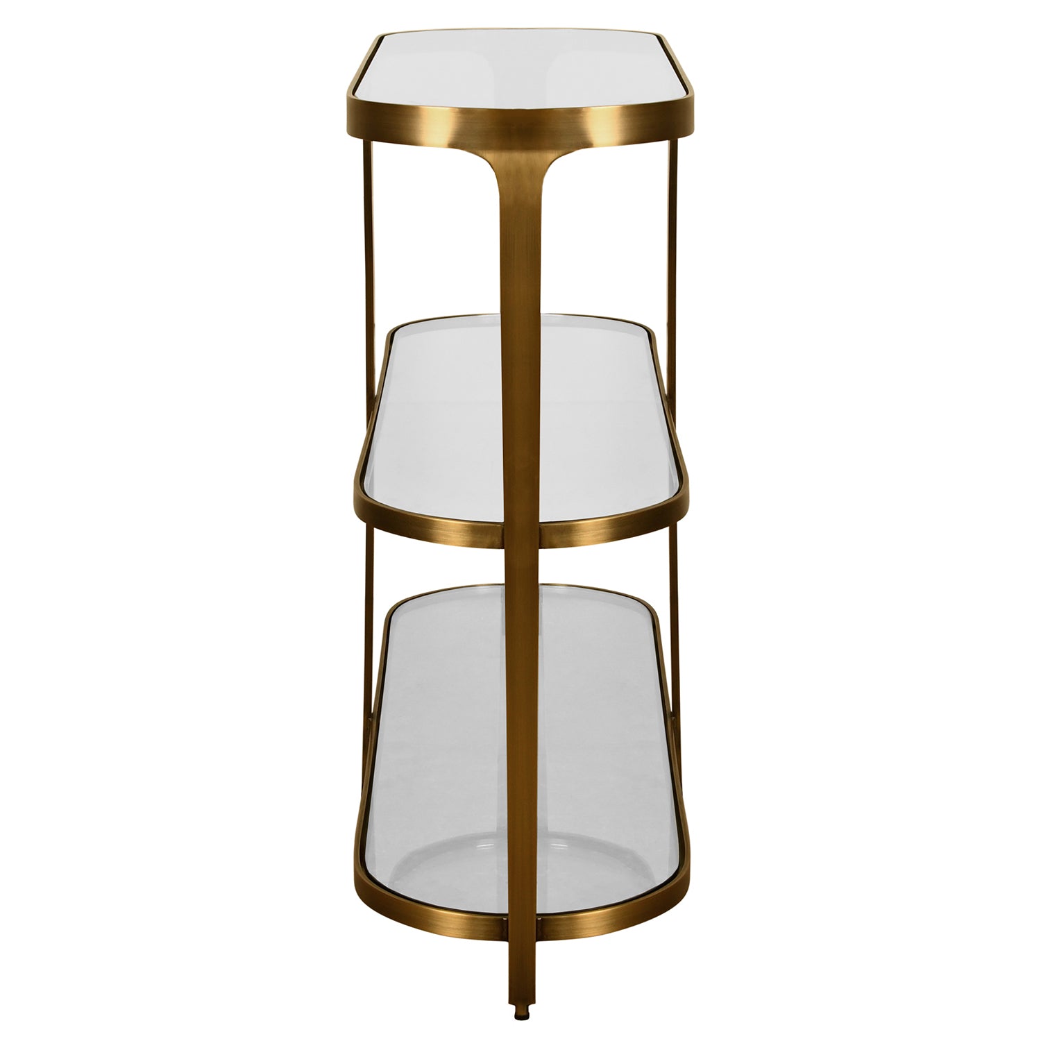 Worlds Away Addison Brass Console Table in Antique Brass Metal, styled in a room setting