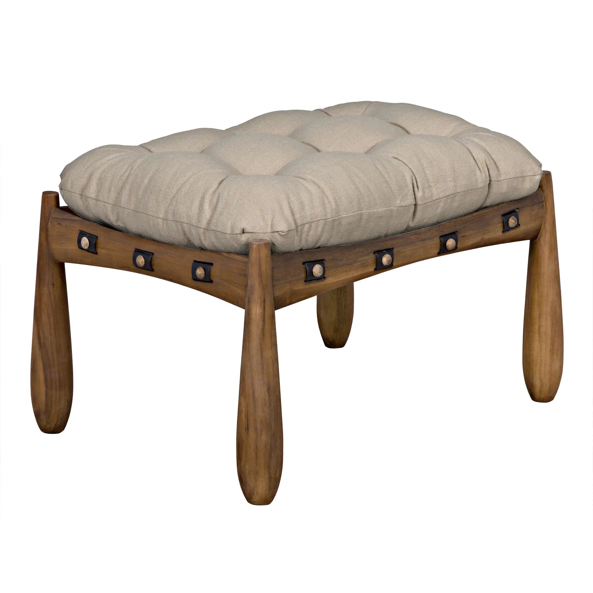 Noir Dante Stool, tufted beige cotton cushion