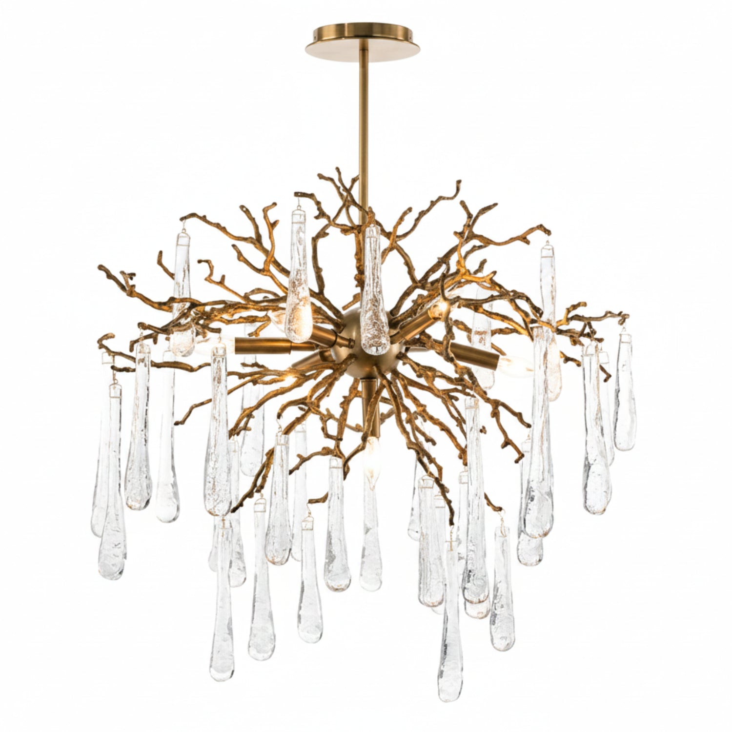 John Richard Brass and Glass Teardrop Seven-Light Chandelier