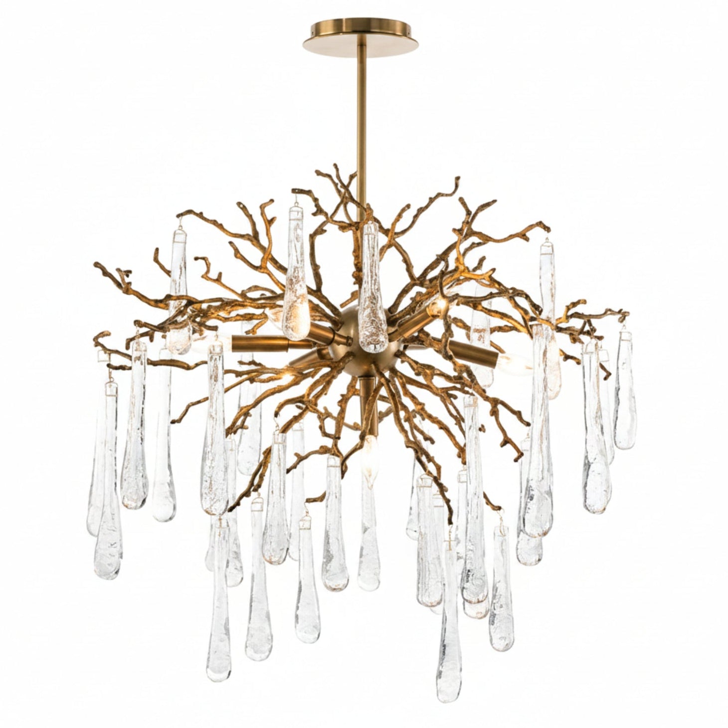 John Richard Brass and Glass Teardrop Seven-Light Chandelier