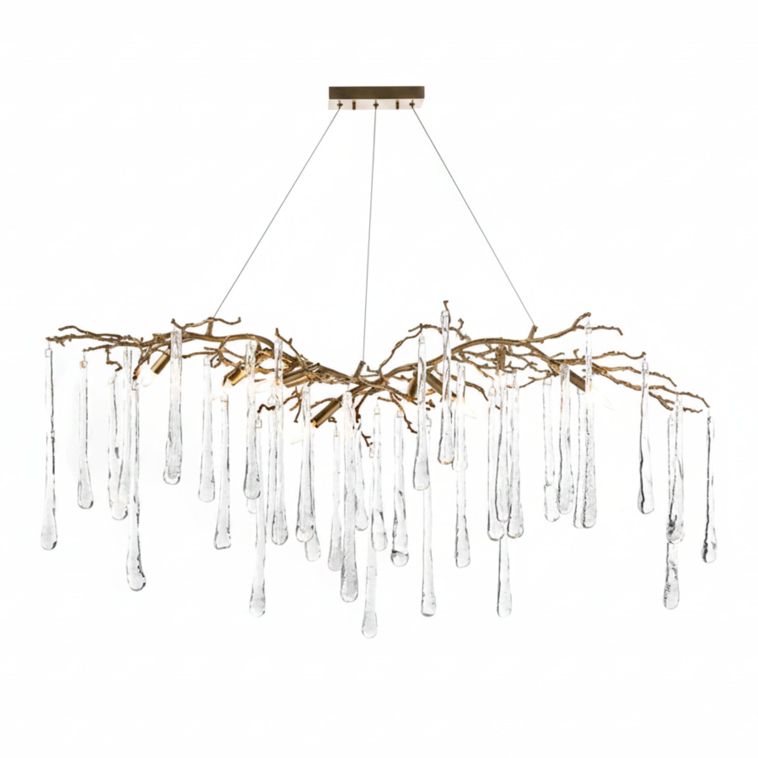 John Richard Brass and Glass Teardrop Nine-Light Chandelier
