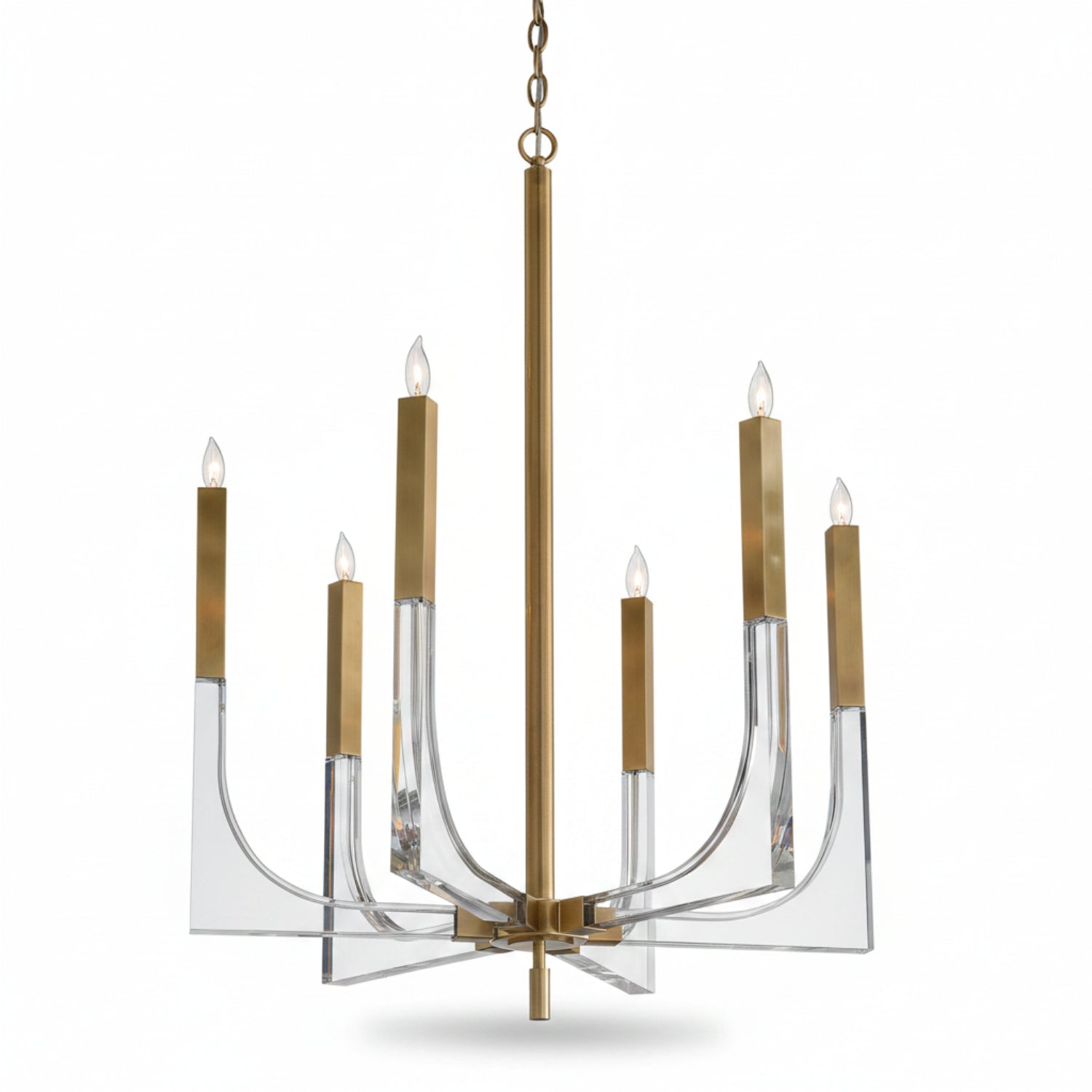 John Richard Acrylic and Brass Six-Light Small Chandelier