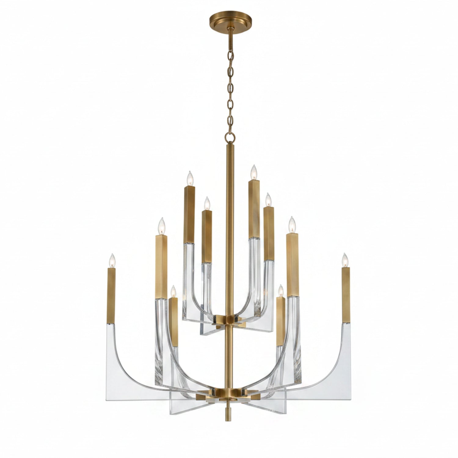 John Richard Acrylic and Brass Ten-Light Chandelier