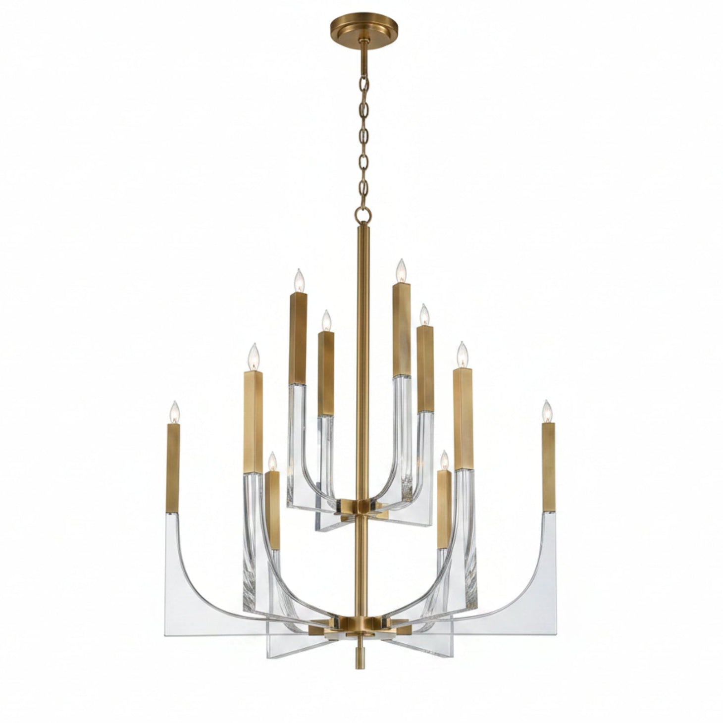 John Richard Acrylic and Brass Ten-Light Chandelier