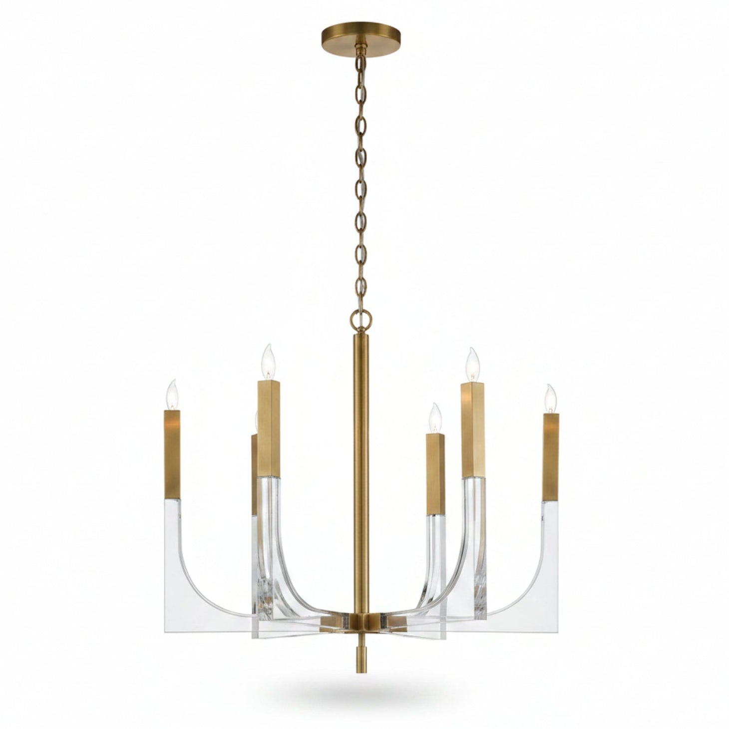 John Richard Acrylic and Brass Six-Light Large Chandelier