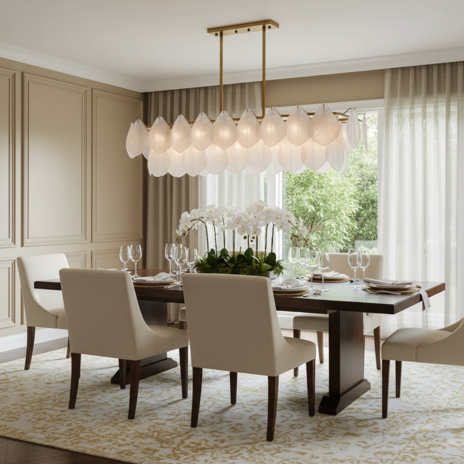 John Richard Frosted Glass Petal Horizontal Twenty-Four-Light Chandelier