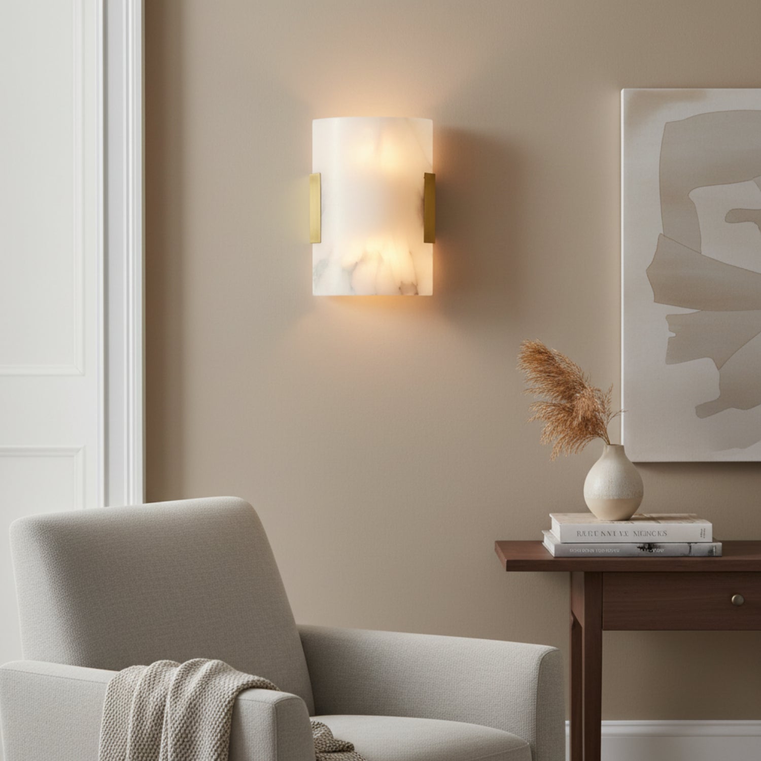 John Richard Curved Stone Alabaster Wall Sconce