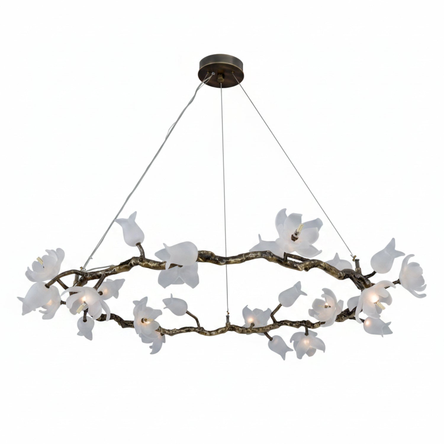 John Richard Churippu Magnolia & Tulip Glass Bronze Twelve-Light Halo Chandelier