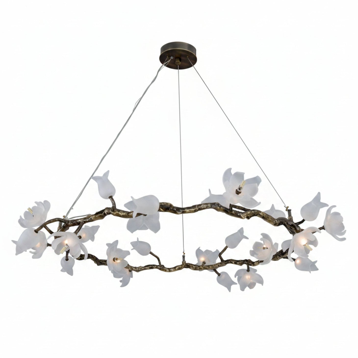 John Richard Churippu Magnolia & Tulip Glass Bronze Twelve-Light Halo Chandelier