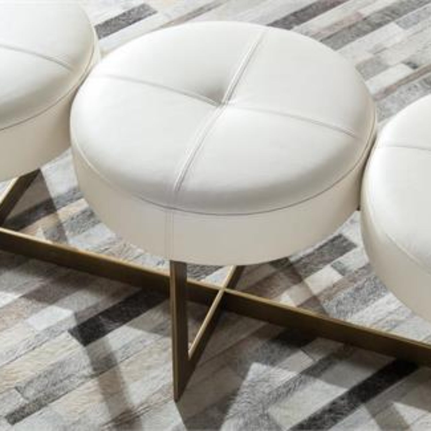 John Richard White Leather Button Bench