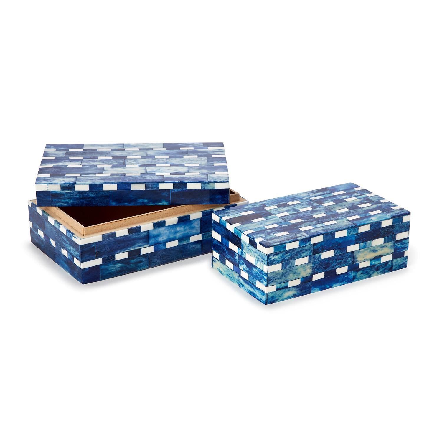 Indigo Tiles Covered Box Set of 2