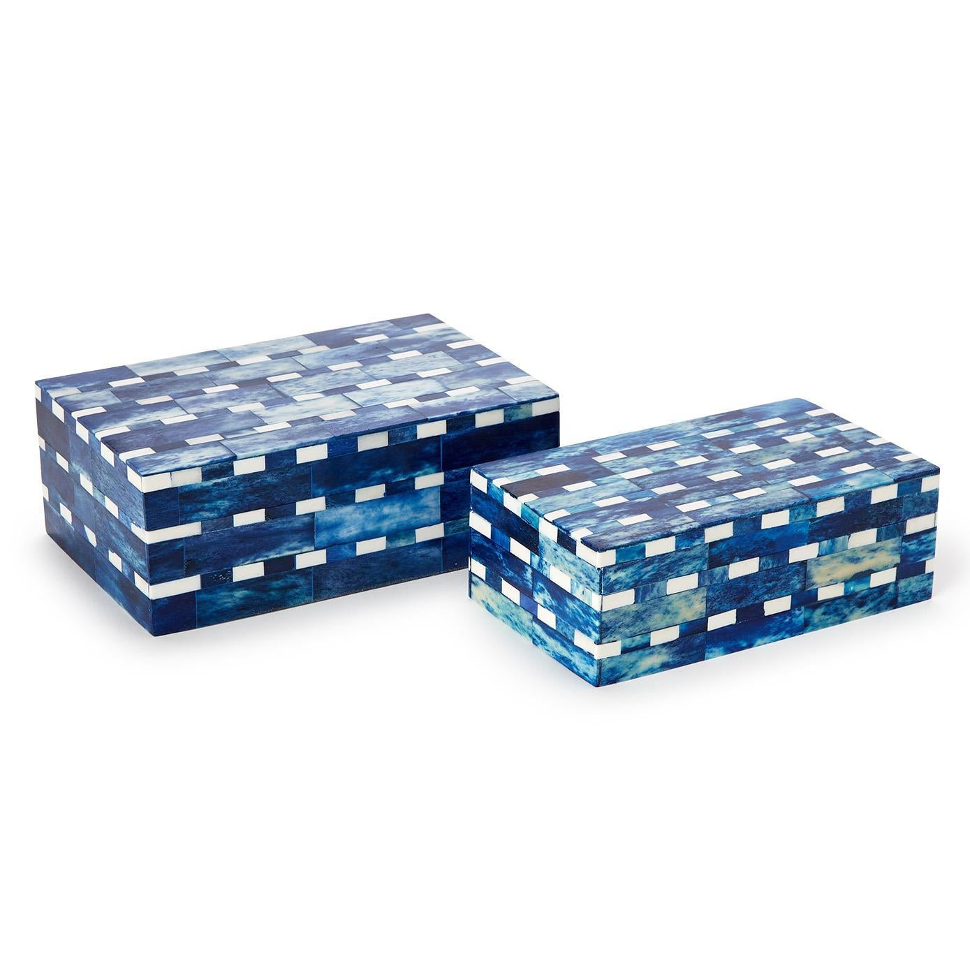 Indigo Tiles Covered Box Set of 2