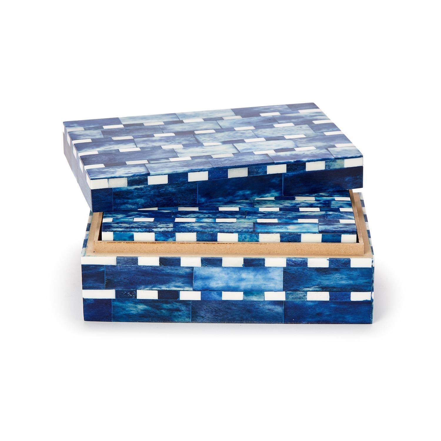 Indigo Tiles Covered Box Set of 2