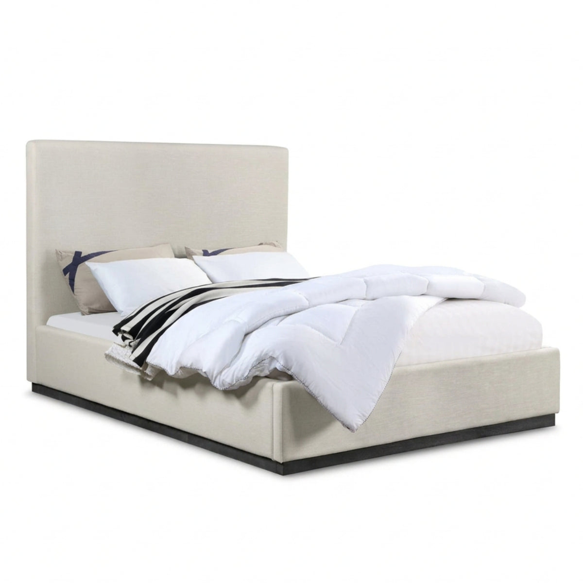 Alfie Beige Linen Textured Fabric Upholstered Bed