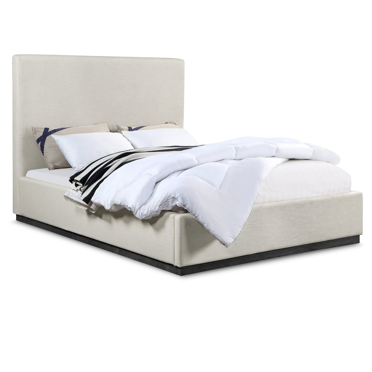Alfie Beige Linen Textured Fabric Upholstered Bed