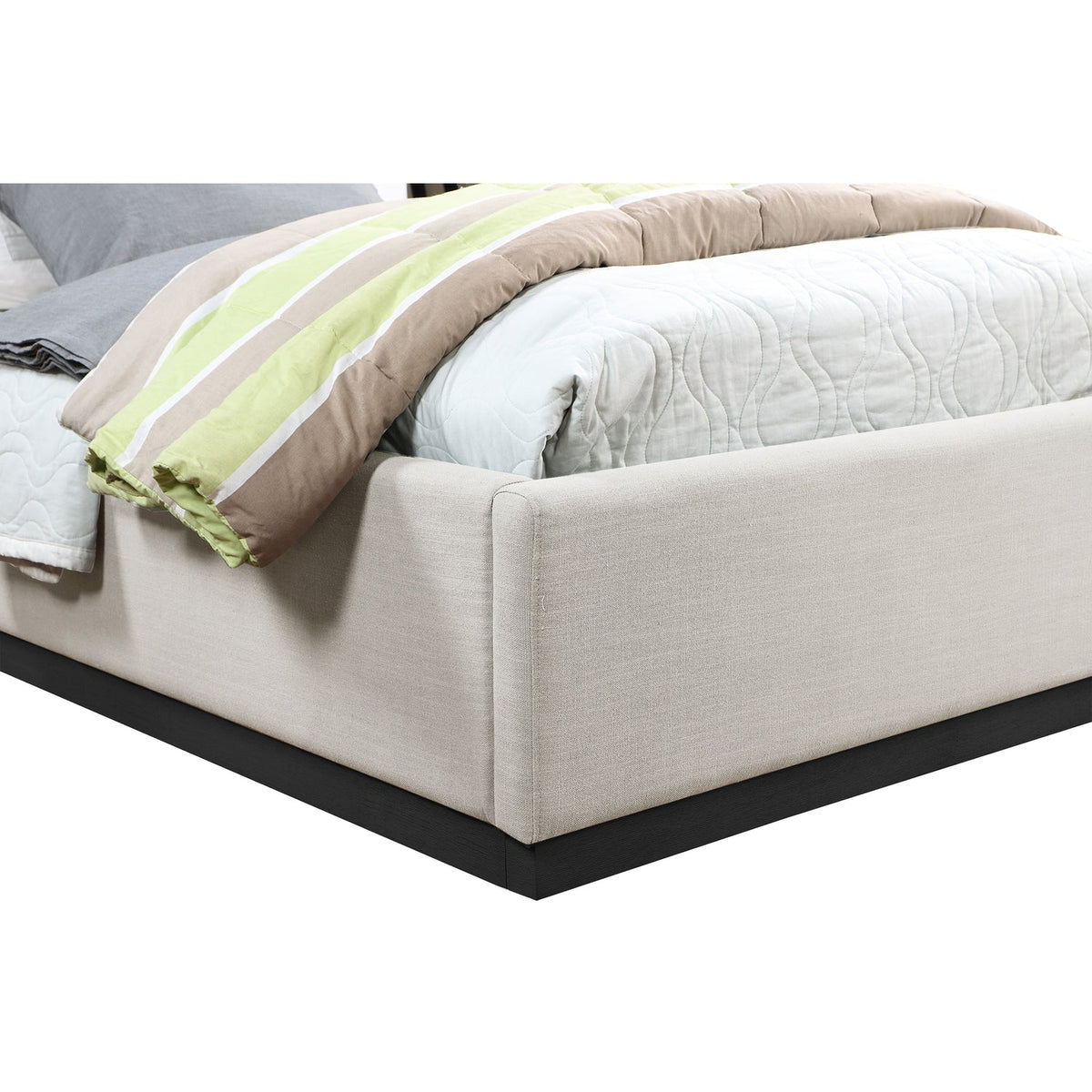Alfie Beige Linen Textured Fabric Upholstered Bed