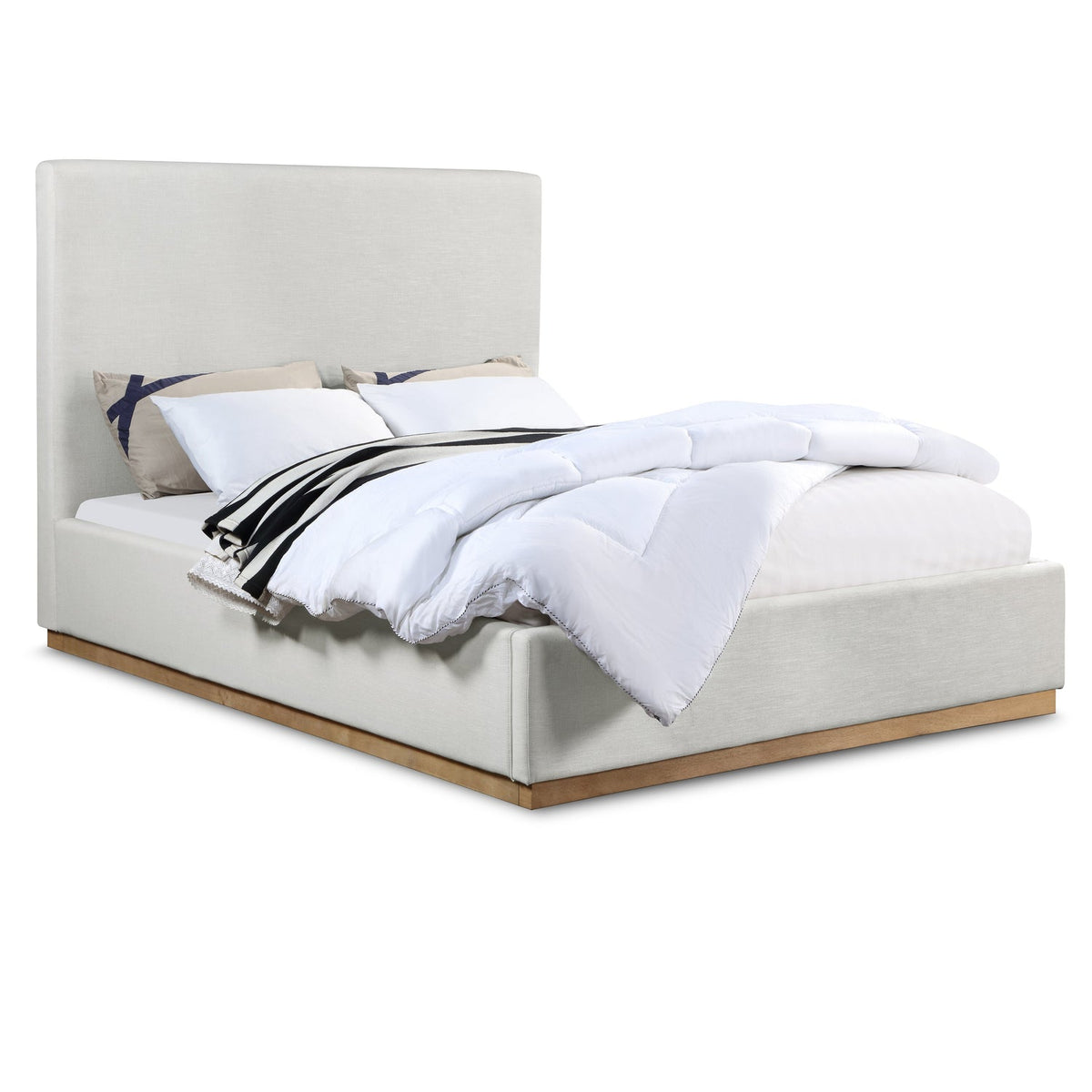 Alfie Cream Linen Textured Fabric Upholstered Bed