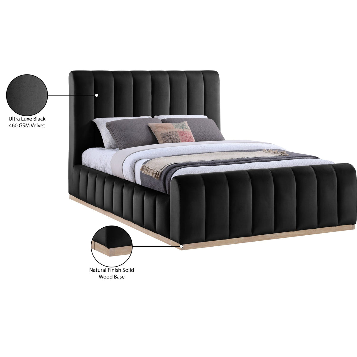Amara Black Velvet Upholstered Bed