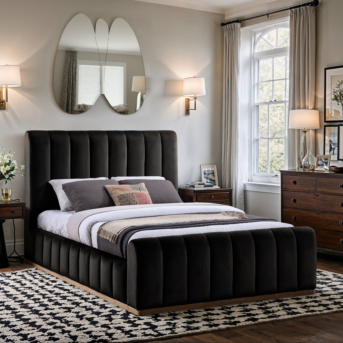 Amara Black Velvet Upholstered Bed