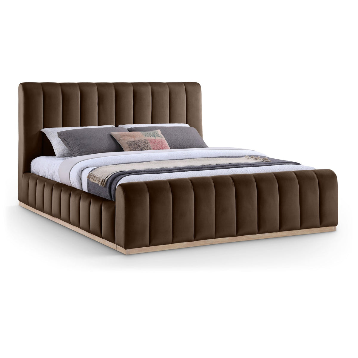 Amara Brown Velvet Upholstered Bed