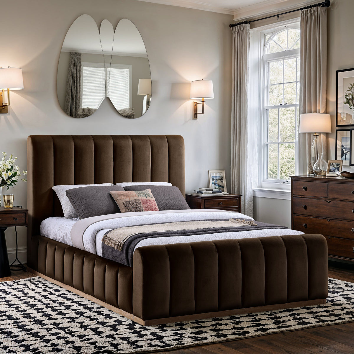 Amara Brown Velvet Upholstered Bed