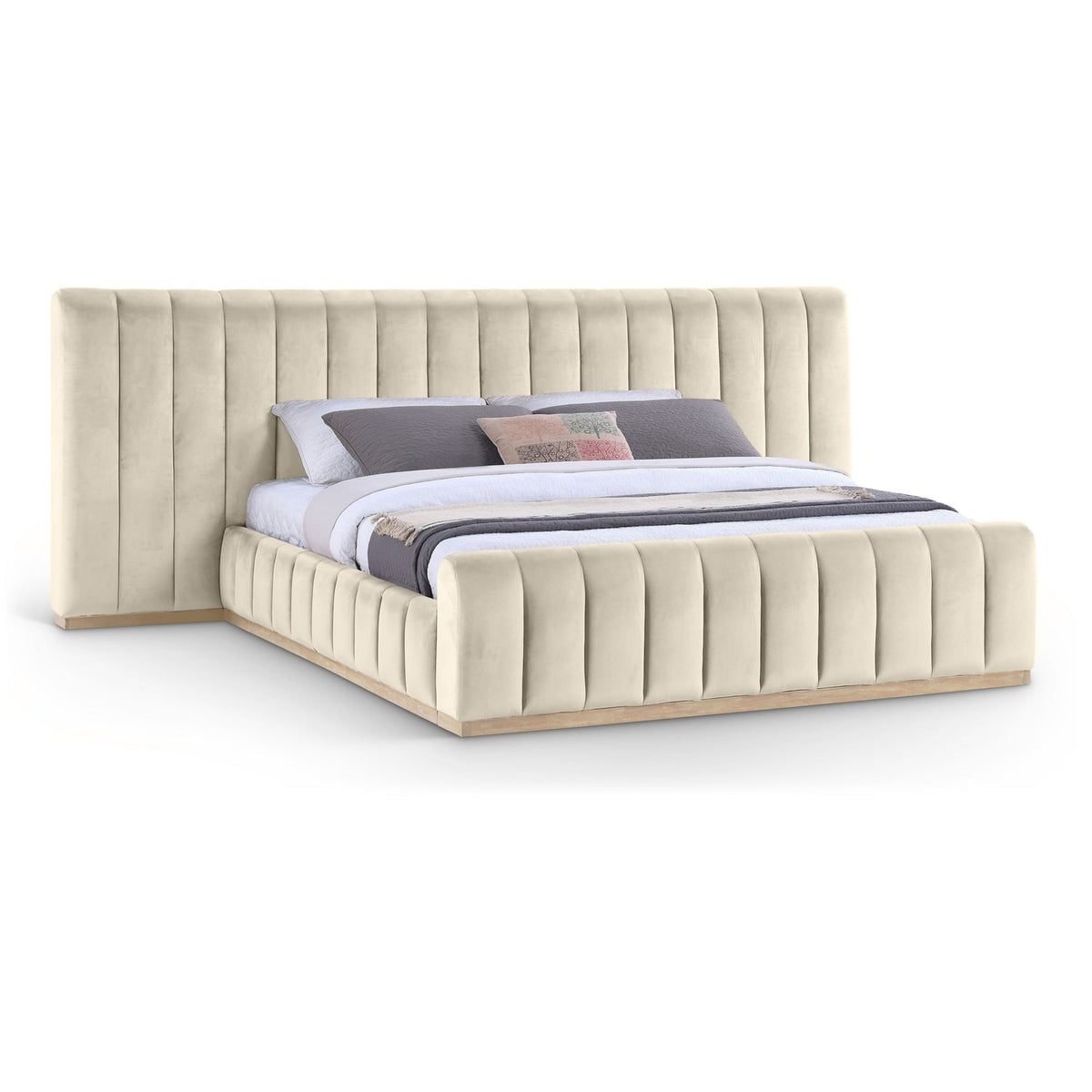 Amara Cream Velvet Upholstered Bed