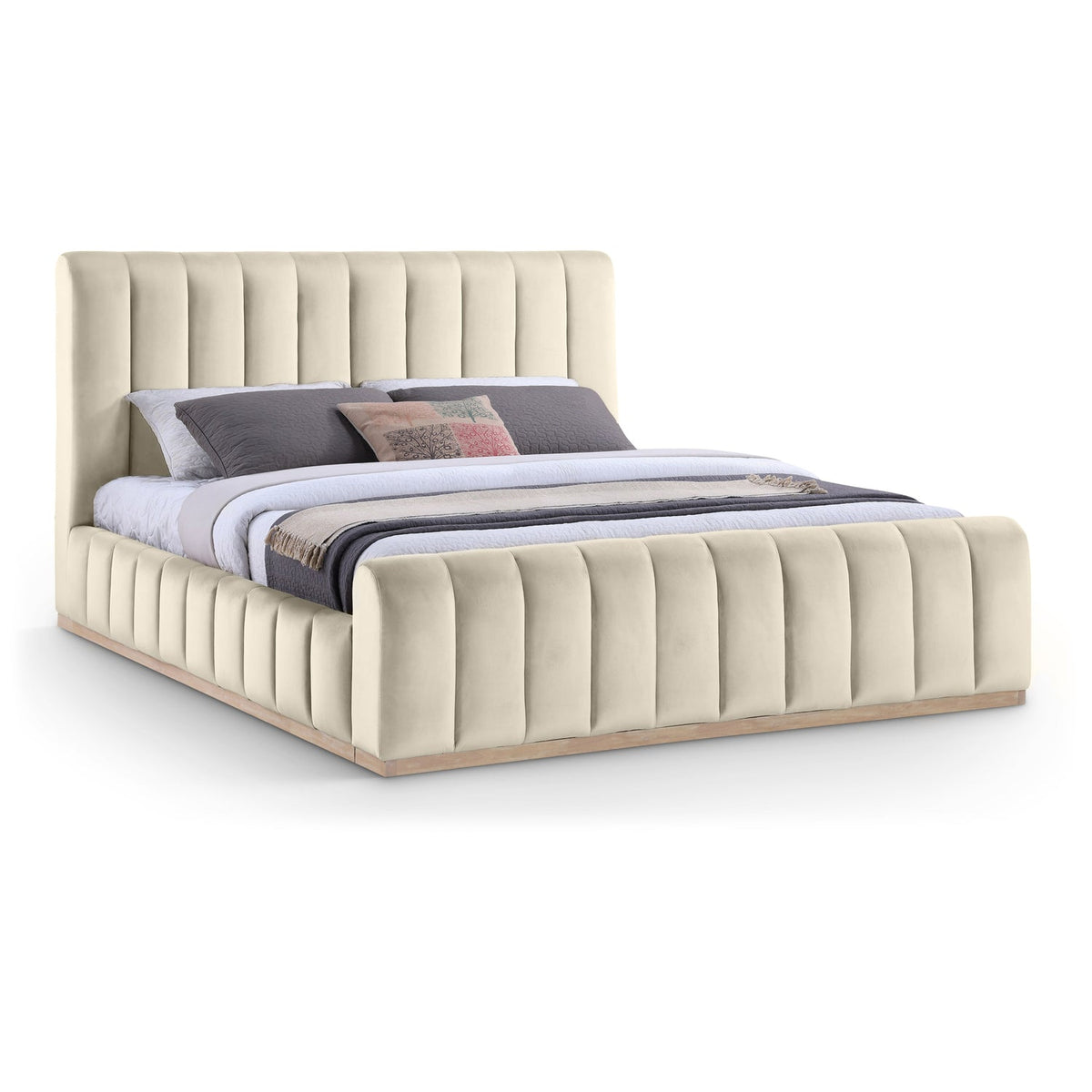 Amara Cream Velvet Upholstered Bed