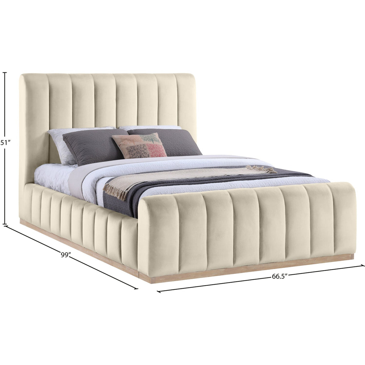 Amara Cream Velvet Upholstered Bed